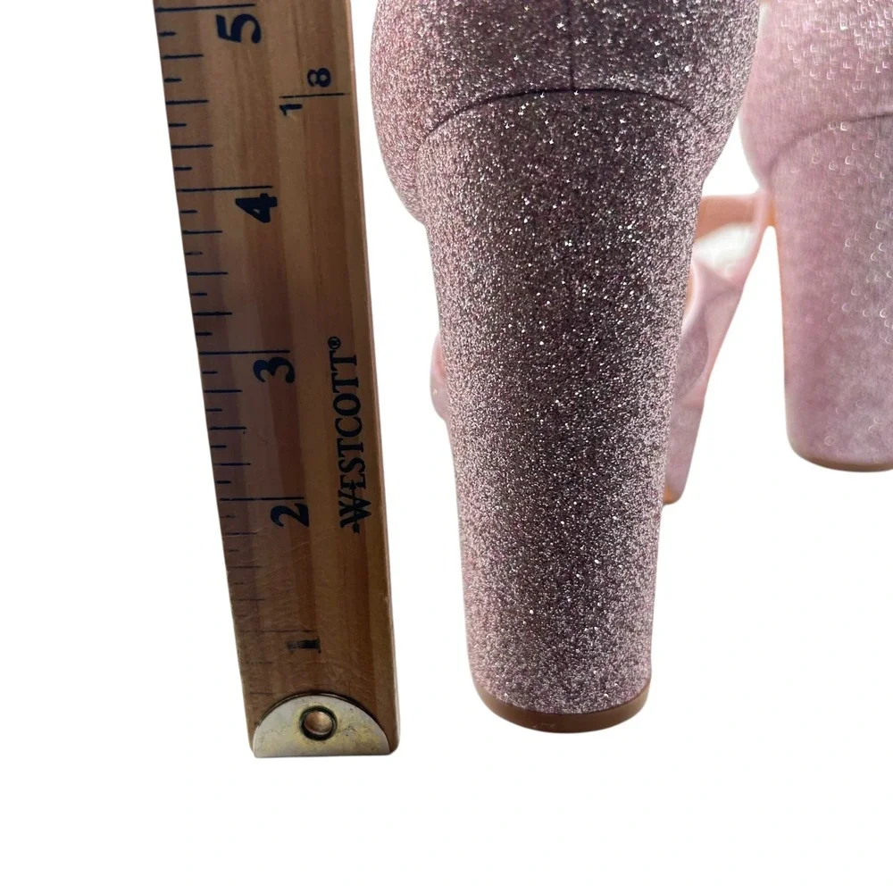 Allegra K Platform Heels Women 9 Pink Glitter Criss Cross Ankle Strap Block Heel